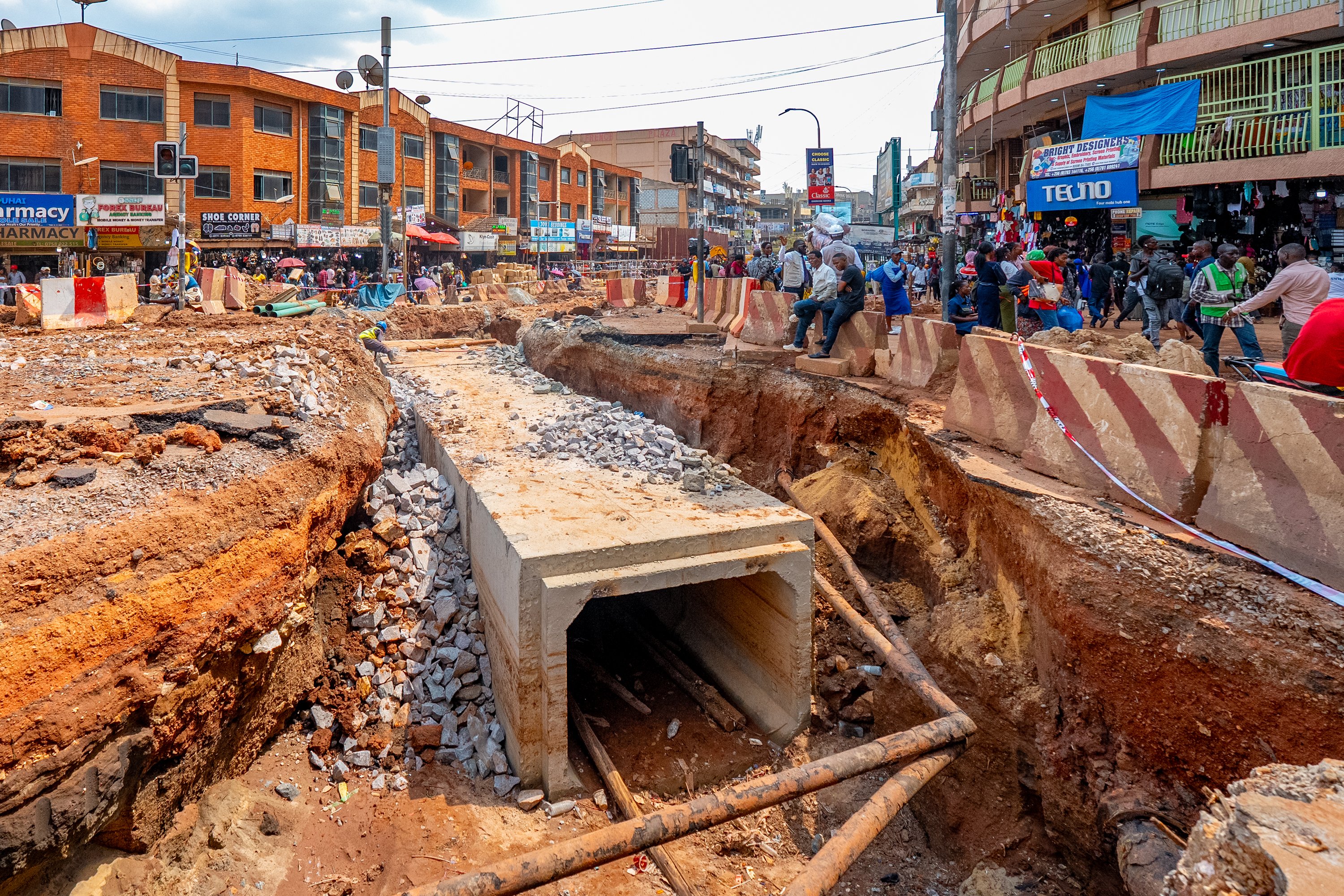Drainage expansion works with precast box culvert on Ben Kiwanuka Road, Kampala